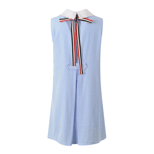 Blue & White Striped Contrast Collar Shirt Dress