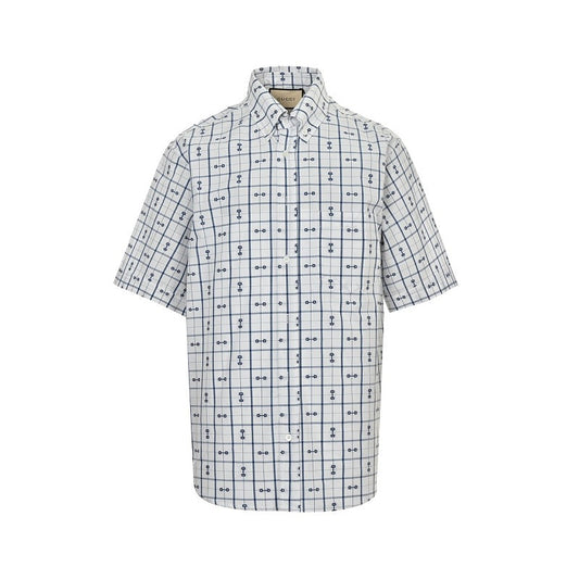 Gucci Horsebit Check Print Short-Sleeve Shirt in White