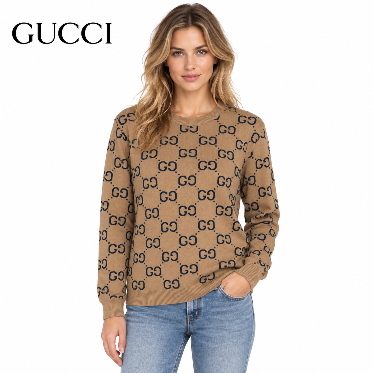 Gucci Unisex Monogram Double-G Jacquard Crewneck Sweater