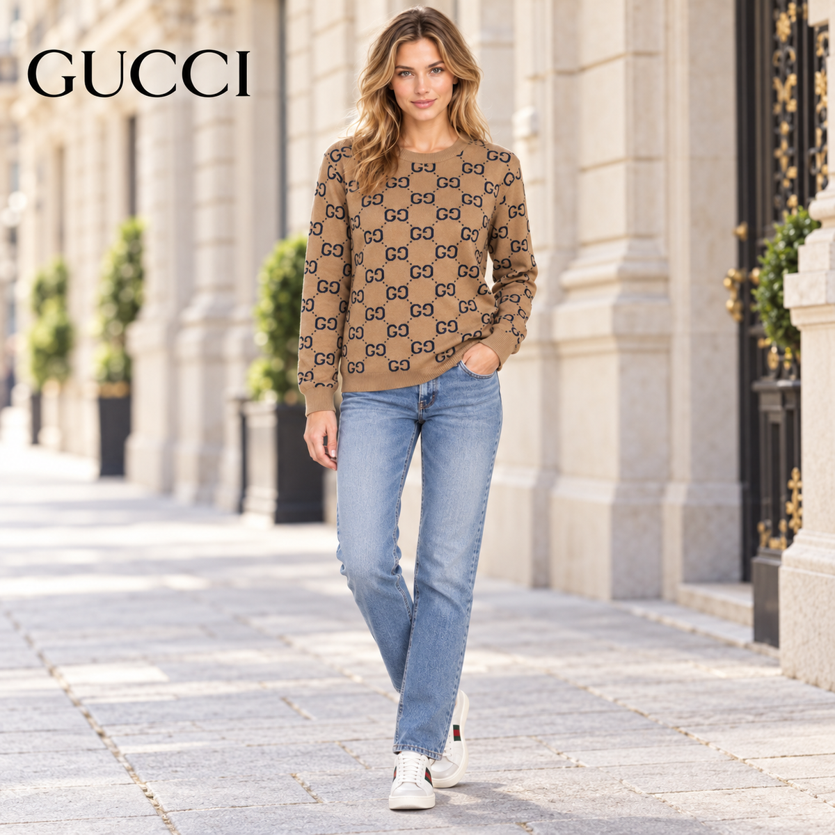 Gucci Unisex Monogram Double-G Jacquard Crewneck Sweater