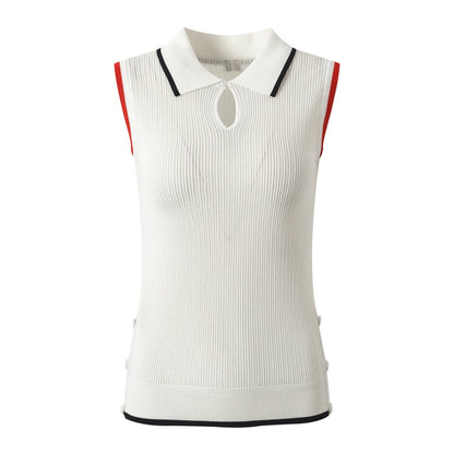 Women's Polo Neck Sleeveless Vest - Premium Cotton Tank Top