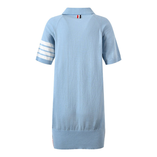 Women's Polo Collar Knitted Short Sleeve Dress - Premium Cotton Casual Dress