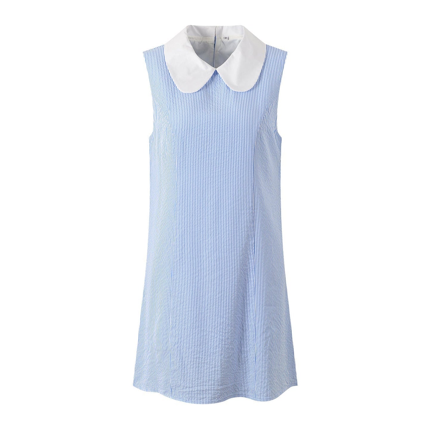 Blue & White Striped Contrast Collar Shirt Dress