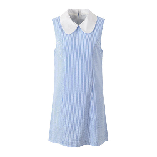 Blue & White Striped Contrast Collar Shirt Dress