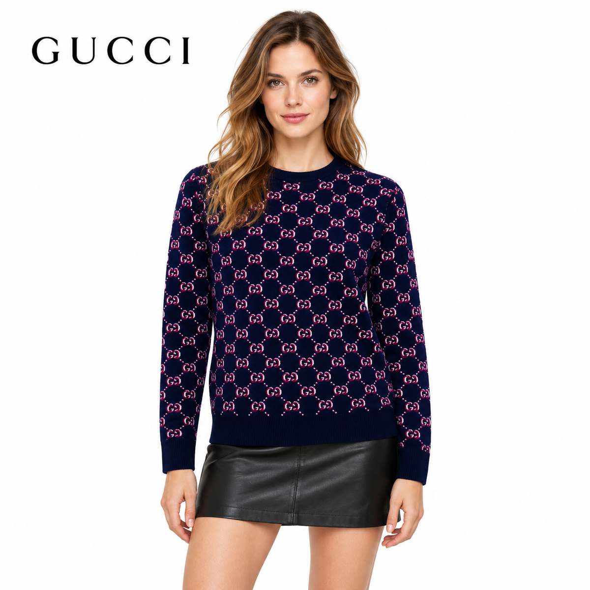 Gucci Unisex Monogram Double-G Jacquard Crewneck Sweater