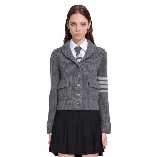 Thom Browne Feather Intarsia Cardigan | Women's Knit Button-Front Sweater