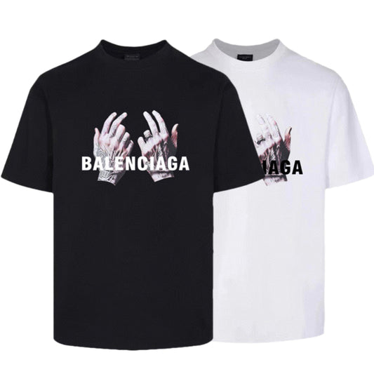 Balenciaga Tattooed Hands Photo T-Shirt in Black & White