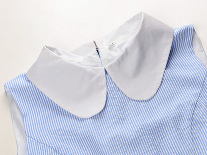 Blue & White Striped Contrast Collar Shirt Dress