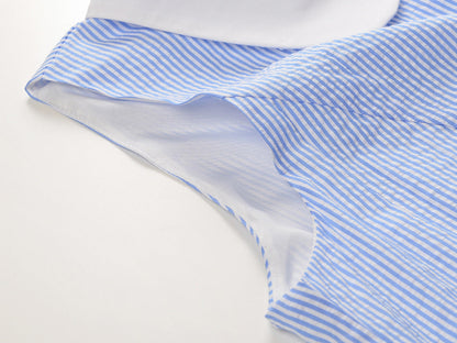Blue & White Striped Contrast Collar Shirt Dress