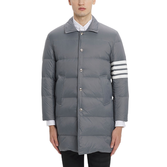 Classic 4-Strip Lapel Midi Down Jacket THOM TREND