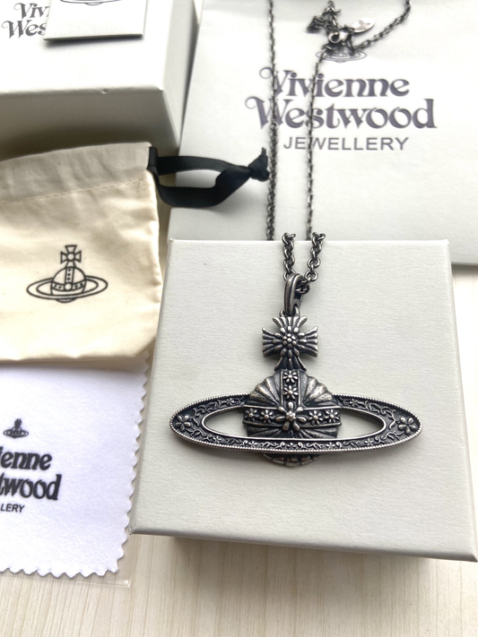 Vivienne Westwood Black Engraved Saturn Necklace